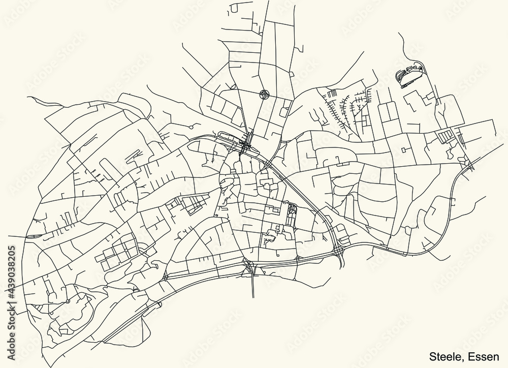 Black simple detailed street roads map on vintage beige background of the quarter Steele Stadtteil of Essen, Germany