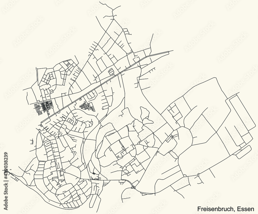 Black simple detailed street roads map on vintage beige background of the quarter Freisenbruch Stadtteil of Essen, Germany
