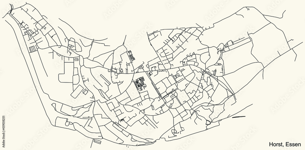 Black simple detailed street roads map on vintage beige background of the quarter Horst Stadtteil of Essen, Germany