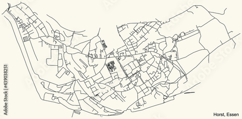Black simple detailed street roads map on vintage beige background of the quarter Horst Stadtteil of Essen, Germany