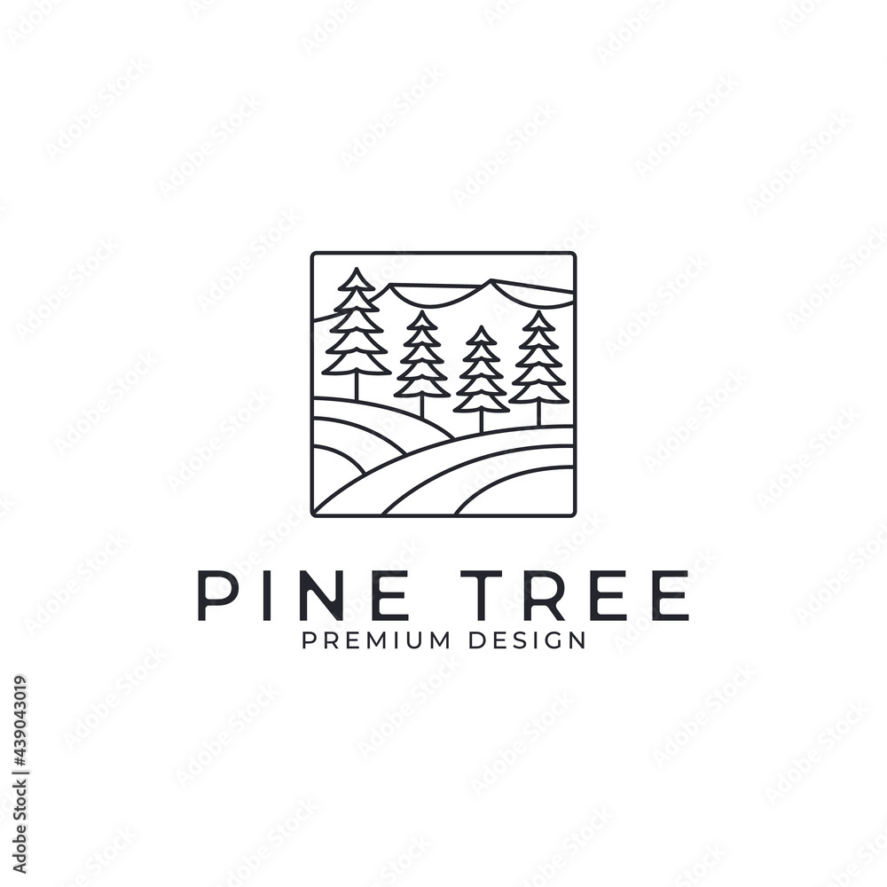 Nature view illustration with line art style logo design template Nature view illustration with line art style logo design template