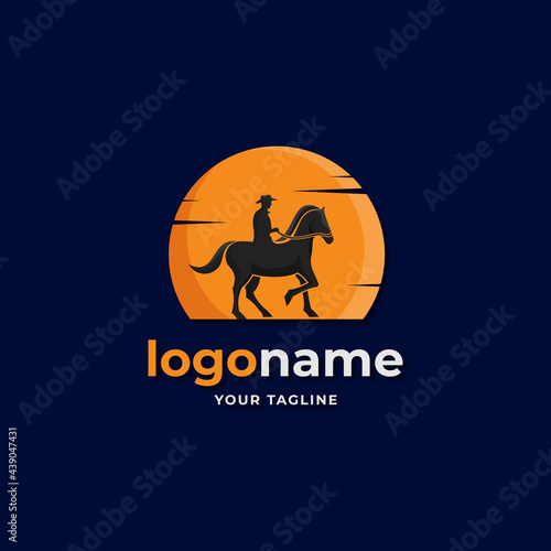 silhouette cowboy with moon logo gradient style for western country ranch farm company business
