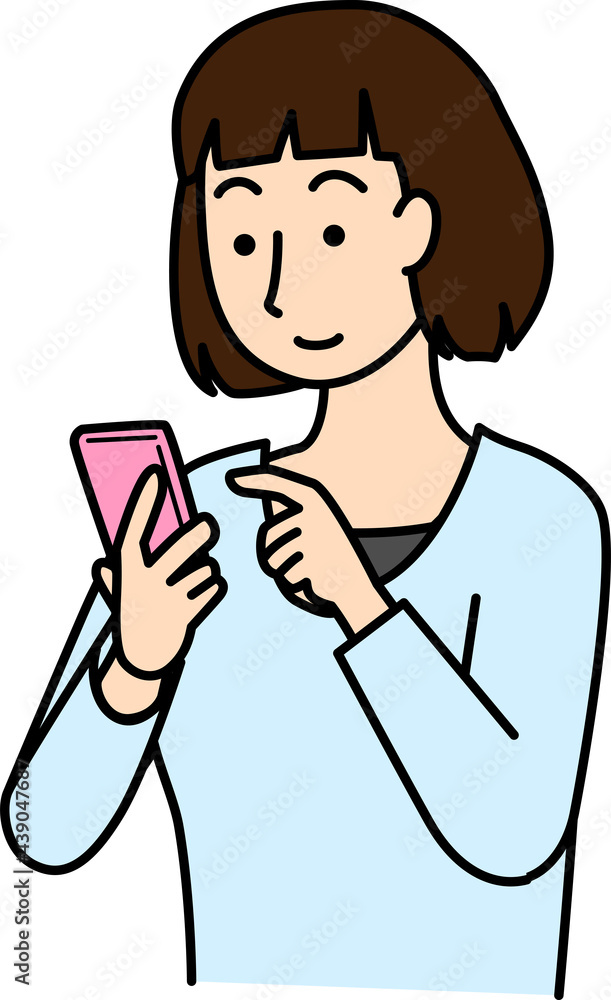 スマートフォンを操作する女性のイラスト