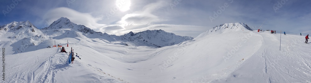 Panoramic View of Snowy Mountains  Tarentaise Savoie French Alps