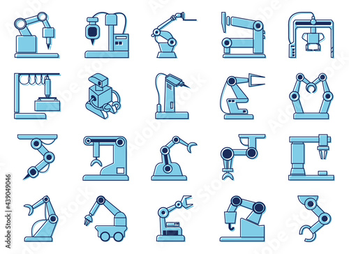 robotic arm icons set,industrial  machine  robot arm Line Style Icon