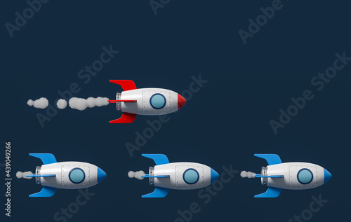 Cartoon Spaceships Racing on Blue Background
