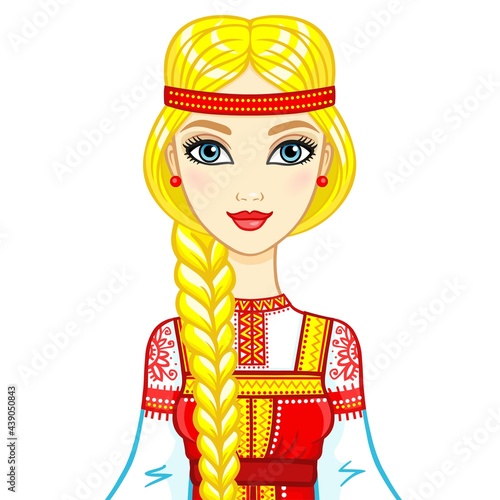 Portrait of a beautiful girl in an ancient Russian dress.   Vector illustration isolated on a white background. photo
