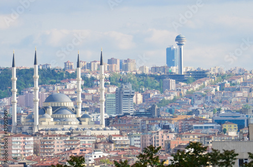 Ankara cityscape as seen from Hamamonu district with a view of Kocatepe Mosque and Atakule Tower - Ankara, Turkey