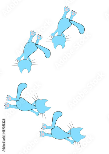 Frames of stylized cats on a white sheet of A4 format, surreal, graphics