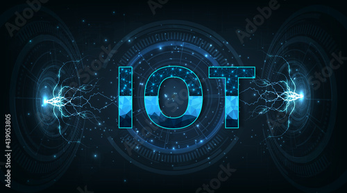 Internet of things(IOT) concept. IOT design on dark blue background.Communication technology and  Internet networking concept, Connect wireless devices.Vector illustration.