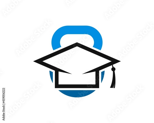 Gym kettle bell with graduation hat inside