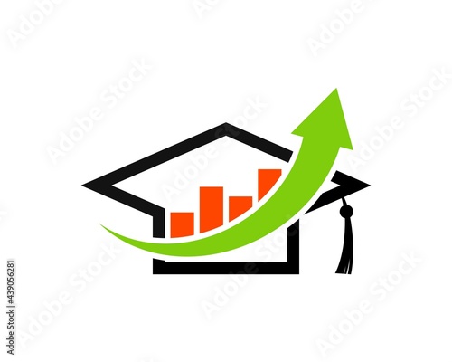 Graduation hat with financial bar and arrow up inside