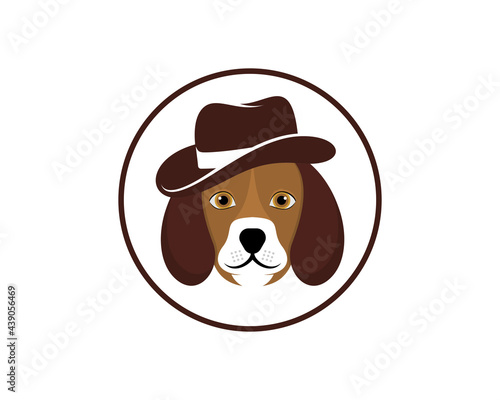 Dog head with detective hat in the circle