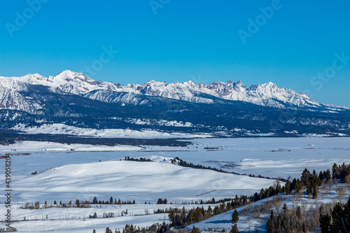 USA, Idaho, Sun Valley, View from Galena Summit overlook into Stanley Basin and Sawtooth Mountains photo