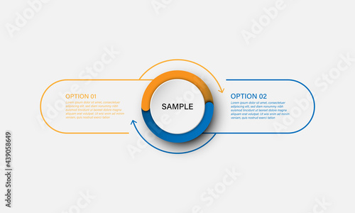 Vector infographic template with circle and thin line label with number element. Business concept with 2 options.
