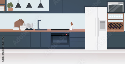 modern kitchen interior empty no people house room with furniture horizontal