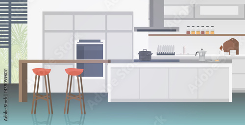modern kitchen interior empty no people house room with furniture horizontal