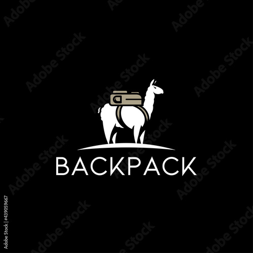 Cute cartoon lama backpack logo vector illustration