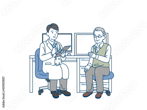 年配の男性と医者　カウンセリング　診察　シニア　高齢者　患者　イラスト素材