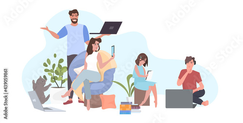happy family spending time together during coronavirus pandemic quarantine self isolation concept
