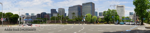 Iwaidabashi bridge intersection. Urban road lined with office and residential buildings in Tokyo, Japan. Panoramic view - 祝田橋 交差点 パノラマ © Eric Akashi