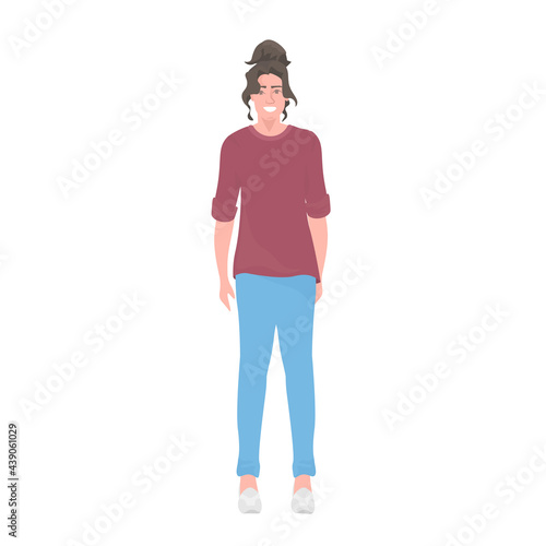 beautiful young woman in casual clothes female cartoon character standing pose full length