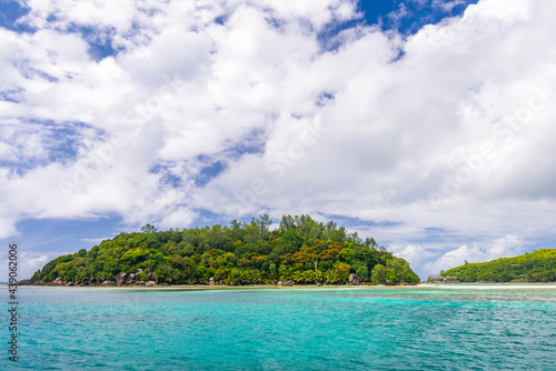 Moyenne Island viewed from a boat in Sainte Anne Marine National Park, Seychelles