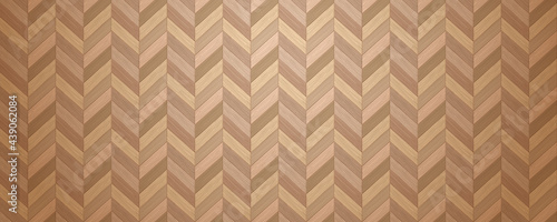 Wooden floor seamless texture. Realistic herringbone parquet. Interior cover. Building material. Flooring surface. Decorative natural board with woodgrain. Vector laminate background