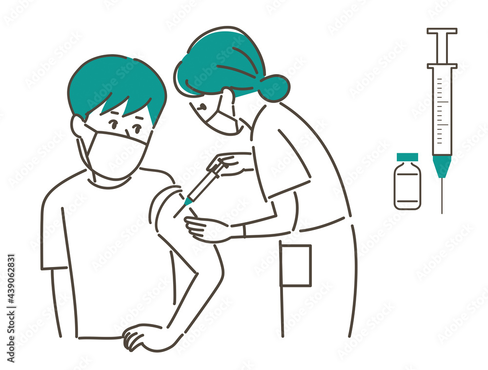 ワクチン接種を受ける人のイラスト素材　若い男性