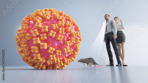 Hantavirus transmission from rodent to human, 3d rendering medical illustration Sin Nobre virus photo