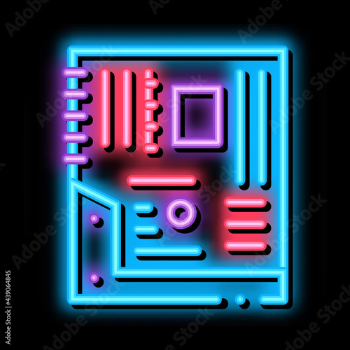 mainboard motheboard computer part neon light sign vector. Glowing bright icon mainboard motheboard computer part sign. transparent symbol illustration