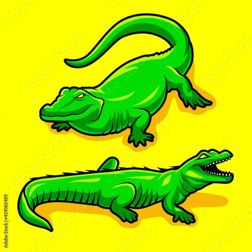 set mascot crocodile animal vector for gaming team and streamer