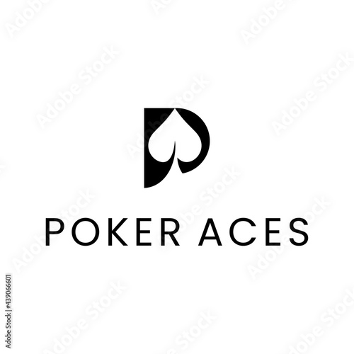letter P casino logo illustration black line design vector template