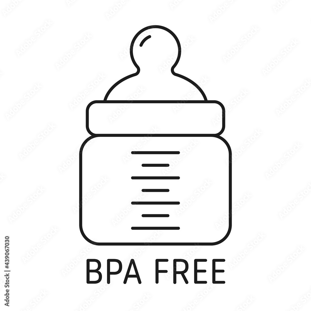 Baby bottle with BPA FREE sign. Isolated, lined vector icon. Baby bottle with BPA FREE sign. Isolated, lined vector icon.