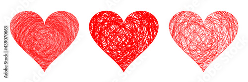 Scribble hearts set. Pen hand drawn. Heart sketch icons. Vector illustration.