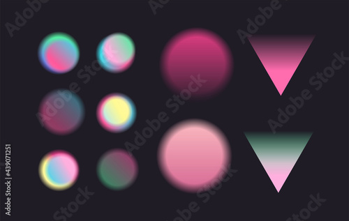 Vapor wave elements. Gradient vector art set. Retrowave, synthwave, rave party collection. Retro, vintage 80s, 90s style. Black, purple, pink, blue, yellow neon colors. Print, wallpaper, web template