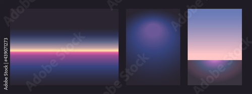 Neon light gradient. Futurism vector art set. Retrowave, synthwave, rave, vapor wave background. Retro, vintage 80s, 90s style. Black, purple, pink, blue, yellow colors. Print, wallpaper, web template