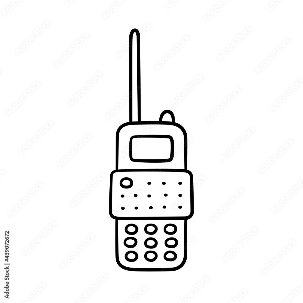 Hand drawn portable radio transmitter icon. Children drawing of a walkie talkie. Vector illustration in doodle style on white background. Hand drawn portable radio transmitter icon. Children drawing of a walkie talkie. Vector illustration in doodle style on white background.