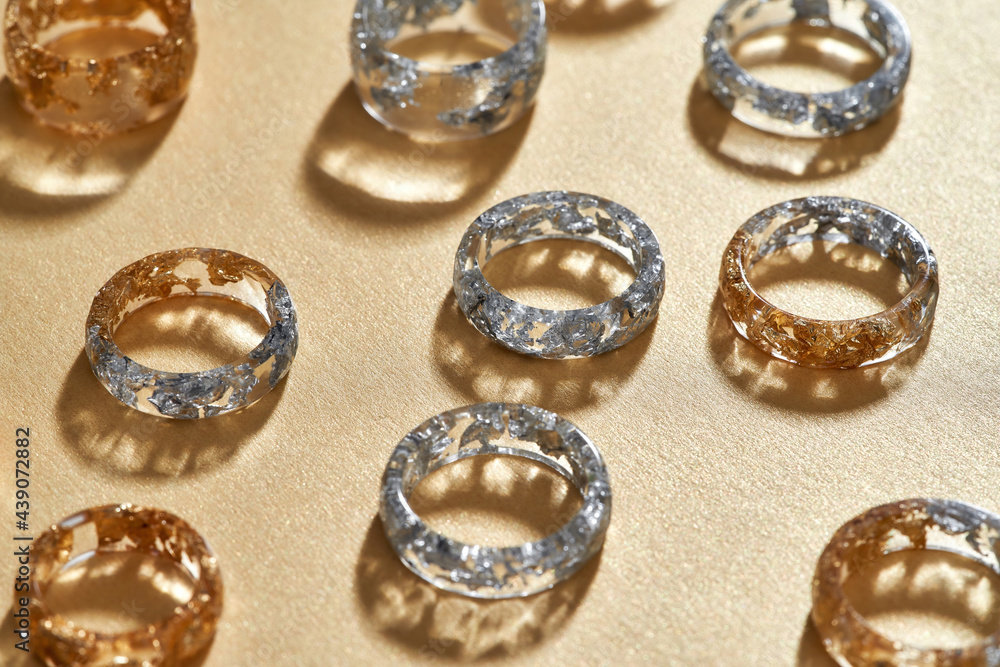 Clear resin rings filled with shards Clear resin rings filled with shards
