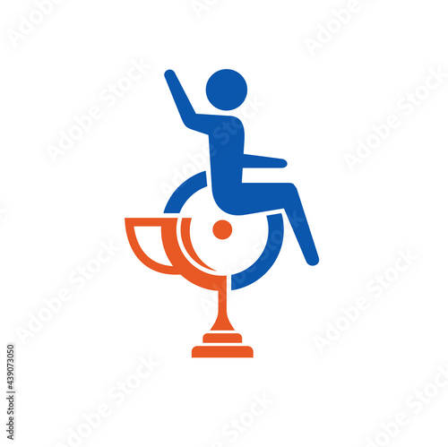 graphic material for sporting events for the disabled, trophy combination wheelchair icon.