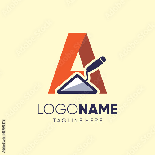 Letter A Trowel Logo Design Vector Icon Graphic Emblem Illustration Background Template