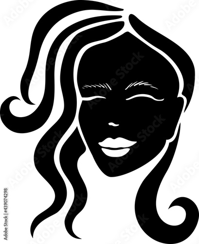 Black beauty girl silhouette with long hair isolated on white background. Vector illustration.