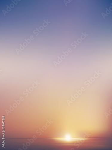 Evening Sky with orange,yellow,pink,purple and blue colour,Sunset dusk sky, Dramatic twilight landscape nature sky,Vector vertical banner of Sunrise for Spring or Summer background,Four season