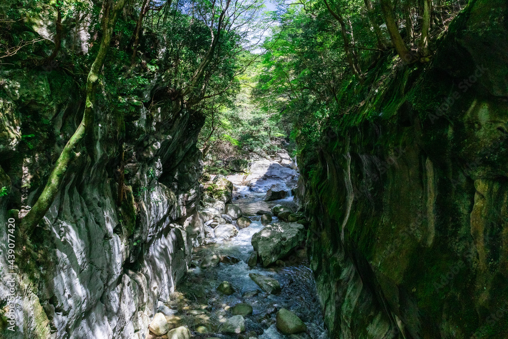 Byobu-Iwa, which means rocks looking alike folding screens in Japanese, in Ogisu, Suzuka, Mie, Japan Byobu-Iwa, which means rocks looking alike folding screens in Japanese, in Ogisu, Suzuka, Mie, Japan