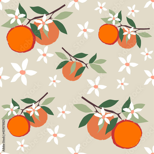 pattern with tangerines and flowers