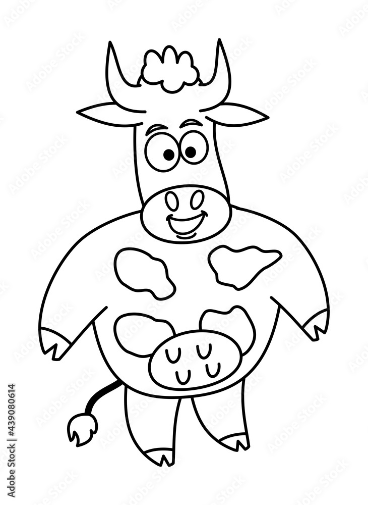 Smiling dairy cow for drawing and colouring on a white background Smiling dairy cow for drawing and colouring on a white background