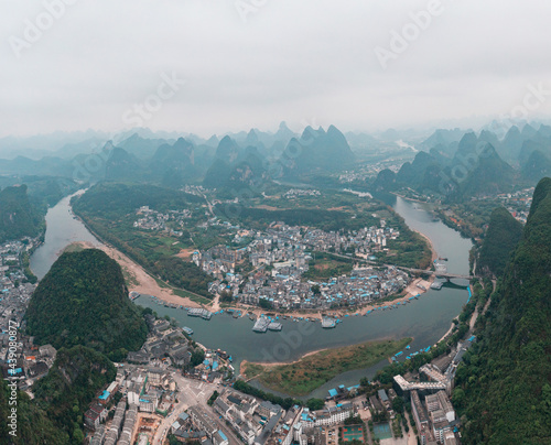 landscape with river and mountains in karst landform © wang