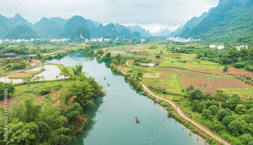 landscape with lake and mountains in karst landform