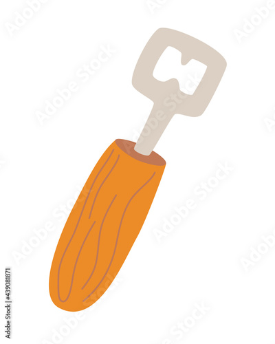 Beer bottle and can openers. Classic shape Wooden Opener for beer. Corkscrew. Vector flat graphic illustration.