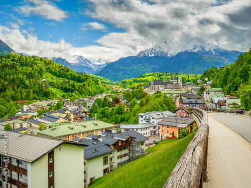 Bavarian Berchtesgaden Panoramic City View during early summer phase
